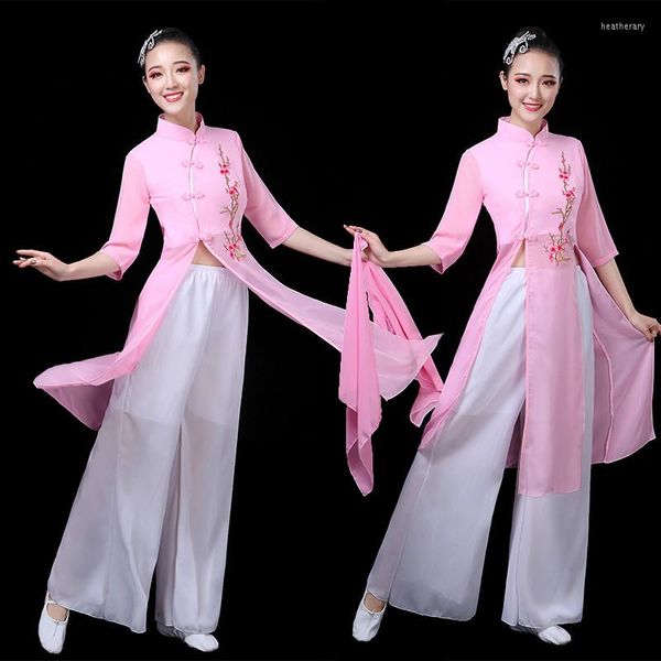 Chinesische Frauen -Volkstanzkleid, Prinzessin Kostümbühne, Outfit für Yangko -Fan -Performance, Größe, Polyesterpermance, Ize,