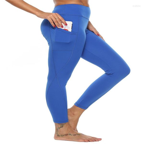 Active Pants Style High Waist Solid Color Skinny Splice Slacks Fitness Sports Pocket Yoga Knöchel für Frauen