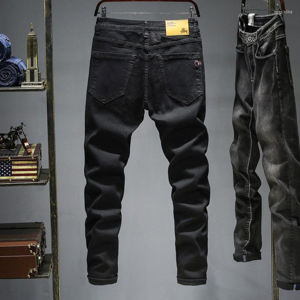 Herrenjeans Herren gerade geschnittene Hose Hellschwarzes Bein Fit Herren Vintage Große Größe 46 48 Business Denim Hose