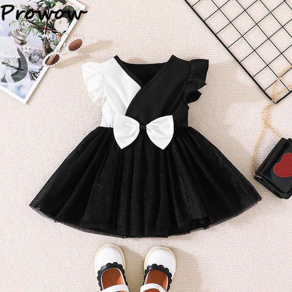 Vestidos de menina prowow 0-3y meninas de bebê vestido preto de retalhos brancos bowknot para a festa da princesa malha para criança roupas