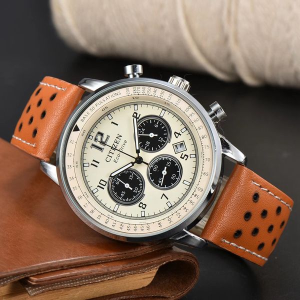 Гражданские запястья для мужчин 2023 Новые мужские часы всех циферблат Quartz Watch High Caffence Top Luxury Brand Chronograph Clock Fashion Leather Belt