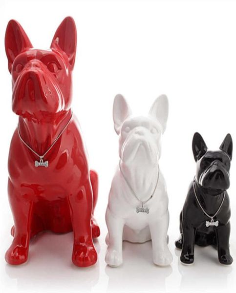 Statua di cane Bulldog francese in ceramica Decorazione della casa Accessori Oggetti artigianali Ornamento Figurina di animali in porcellana Soggiorno R41978865785