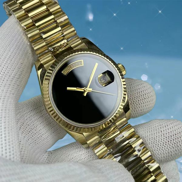 Автоматические механические мужские и женские часы для пар не имеют слов. Черный циферблат, 36 мм, 41 мм, сапфировый, водостойкий, механизм 8215, роскошные деловые золотые часы из нержавеющей стали