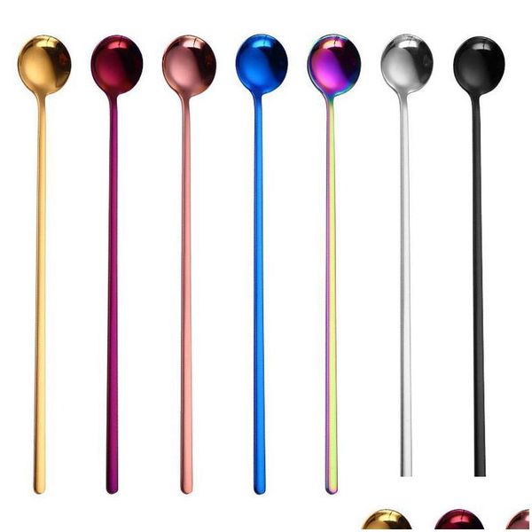 Löffel Cool Colorf Edelstahl Teelöffel Langer Griff Eiskaffee Stir Bar Werkzeuge Fabrik Großhandel 24Cmx3Cm Lx2244 Drop Delivery Home GA Dh3Uu