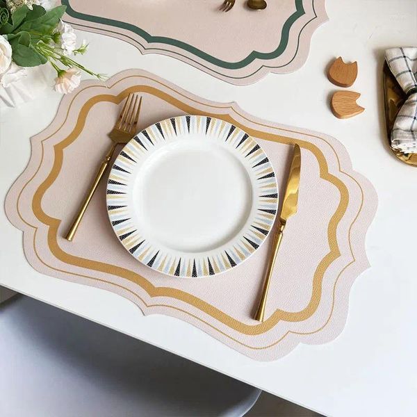 Tapetes de mesa Placemat Mat Talheres Pad PU Couro Impermeável Isolamento Térmico Não-Slip Macio Morandi Creme Impresso Tigela