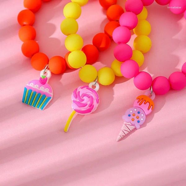 Strand Lovecryst 3 pz/set Cartoon PVC Acrilico Multicolore Lollipop Bambini Braccialetto di Perline Per I Bambini Ragazze Amicizia Regali