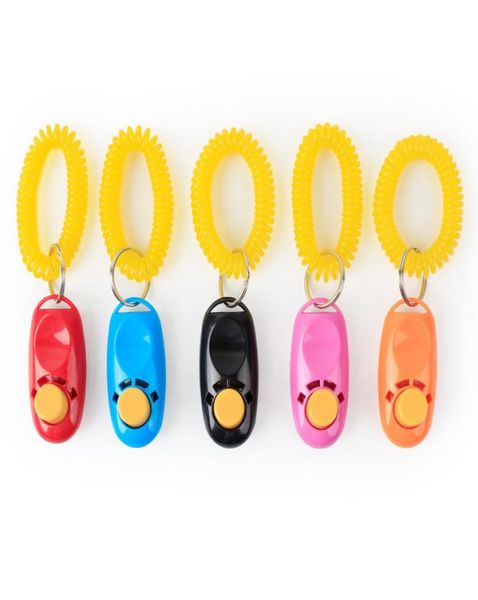 Pulsante per cani Portachiavi Clicker Addestramento del suono dell'animale domestico con cinturino da polso Click Trainer Strumento di aiuto Guida per animali domestici Forniture per cani 11 colori Disponibile