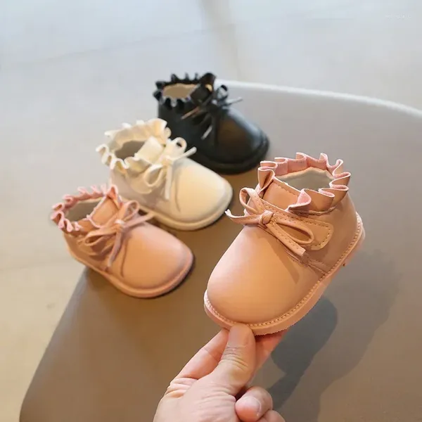 Сапоги, весенне-осенние детские нескользящие прогулочные туфли с круглым носом для девочек, однотонные, с легкой горловиной, на мягкой подошве, дышащая маленькая кожаная обувь