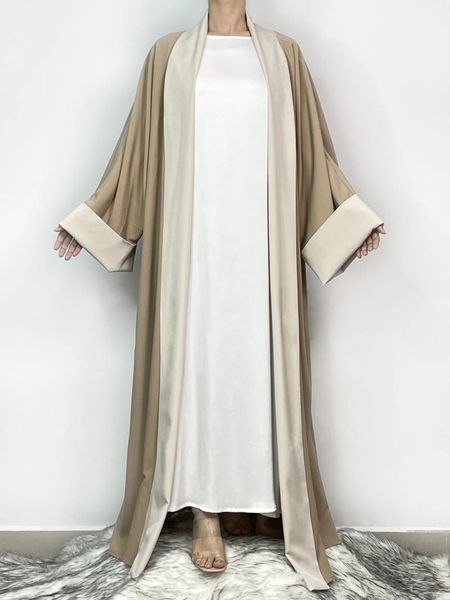 Ethnische Kleidung, Farbblock-Langarm-Kaftan-Kleid, elegant, vorne offen, Maxi-Länge für Damen