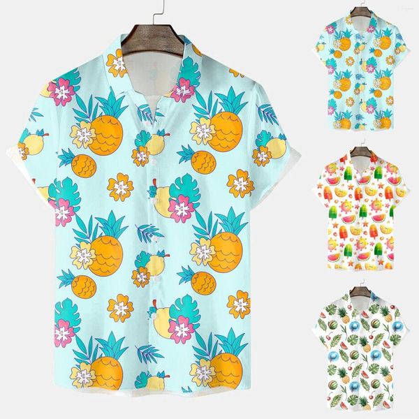 Herren-T-Shirts Tailliertes Hemd für Männer Kurzarm Lässig Frühling Sommer Umlegekragen 3D-Druck mit Manschette