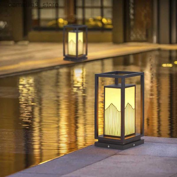 Lampade da giardino Modern Outdoor Style cinese Impermeabile LED Prato Light 10W Lamiera zincata Imitazione marmo Villa Garden Park Landscape Lamp Q231125