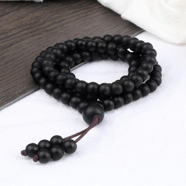 Strang 108 Perlen Schwarz Matt Halskette 6MM Naturstein Buddha Armband Charme Elastische Mehrschichtige Anhänger Armreifen Schmuck Yoga Geschenk