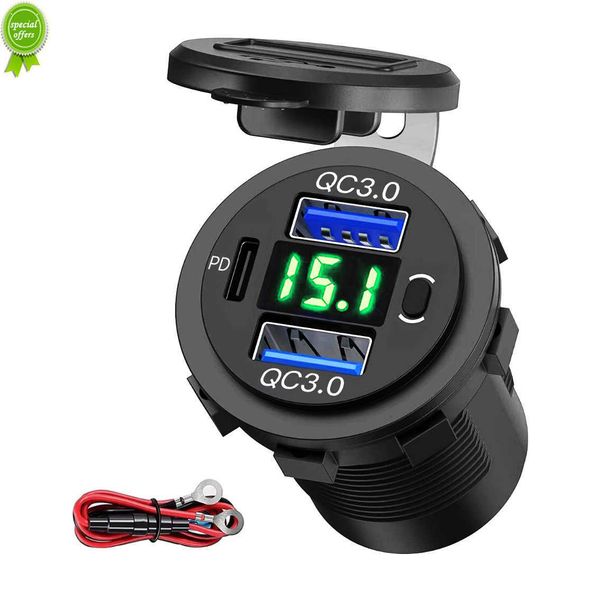 Nuovo Dual 18W QC3.0 Porta 20W PD Tipo-C Caricabatteria da auto Voltmetro Interruttore Porta USB per auto per auto Barca Marine Truck Golf RV