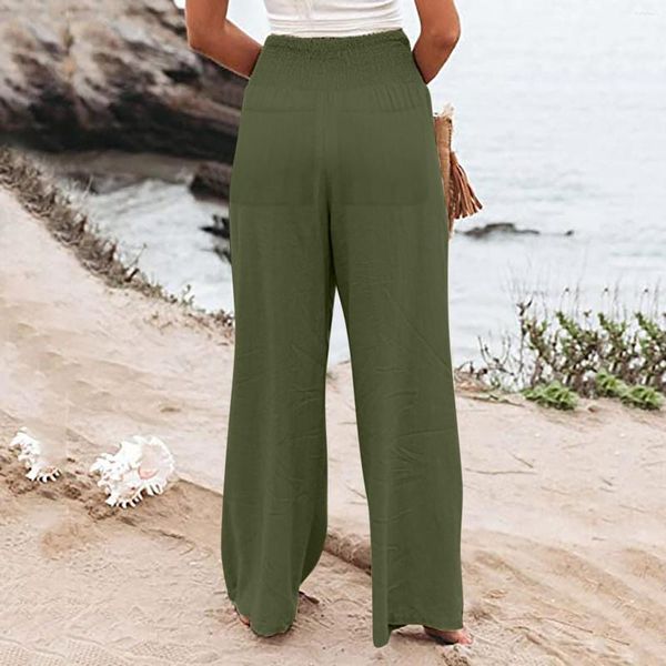 Calça feminina com cintura alta perna larga e solto cargo cargo calça calças de plus size de praia com dois bolsos pantalones