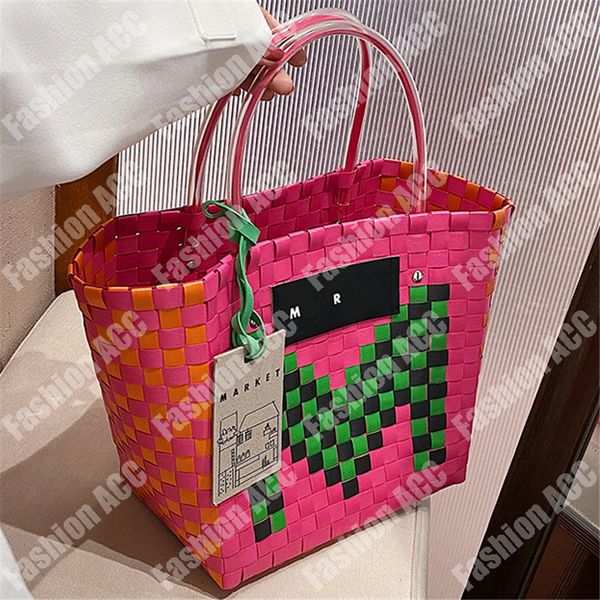 Yaz Bayan Moda Sepet Tote Çanta Pazarı Çanak Tasarımcıları Sıradan Omuz Çantası Patchwork Renkler Moda Plaj Çantaları Çantalar