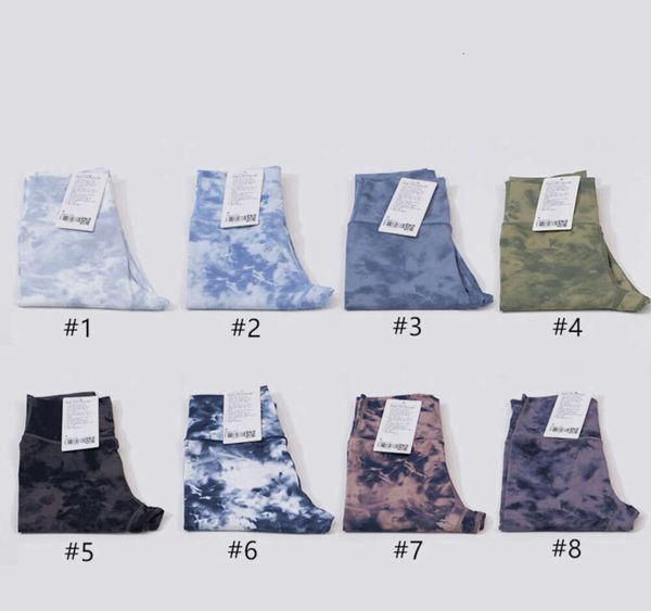 Completo da yoga LL Leggings da yoga tie-dye Push Fitness Delicato sulla pelle Vita alta Senza cuciture Allineamento Legging Hip Lift Tie-dyed Casual Capris Nono Pantaloni Pantaloni da jogging 6 colori