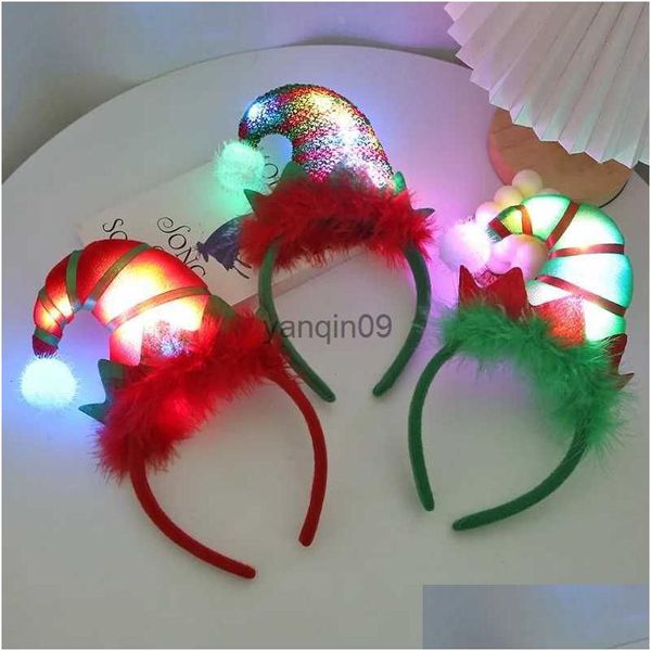 Decorações de Natal Mulheres Menina Light Up Elf Chapéu Headwear Led Ees Headband Cabelo Hoop Festa de Férias Casamento Navidad Decoração Drop Dh2Pc