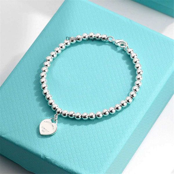 Pjd9 Braccialetti con ciondoli Bracciale rigido t Precisione Argento puro Faccia liscia Amore Cuore pesca Perline rotonde Perline argento Bracciale migliore amico Donna Rosa