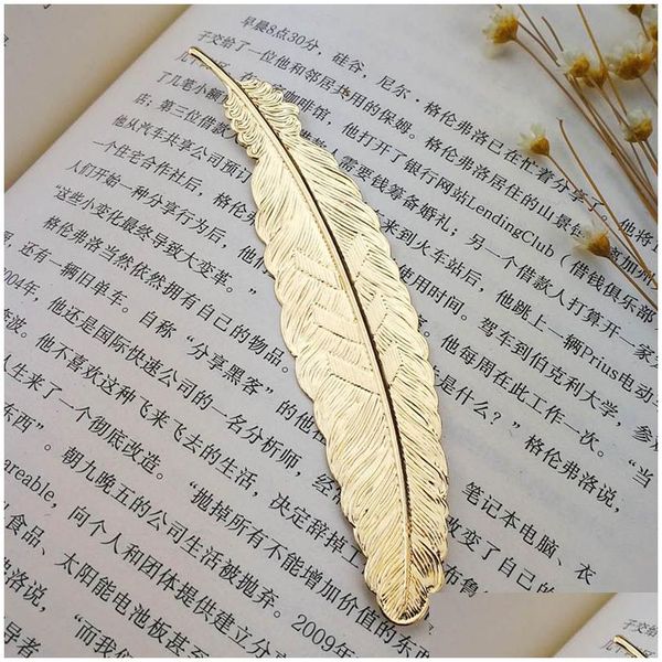 Bookmark Atacado DIY Metal Feather Bookmarks Document Book Mark Label Golden Sier Rose Gold Office School Supplies Drop Delivery Bus Dhph3