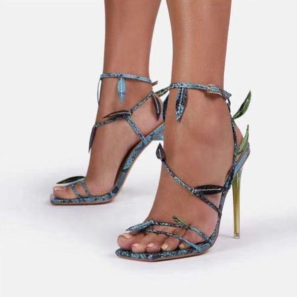 Scarpe eleganti Donna Sandali Pelle di serpente Tacchi alti sottili Moda donna Sexy Party Donna Estate 2023 Cinturino con fibbia Punta quadrata Donna Pompe