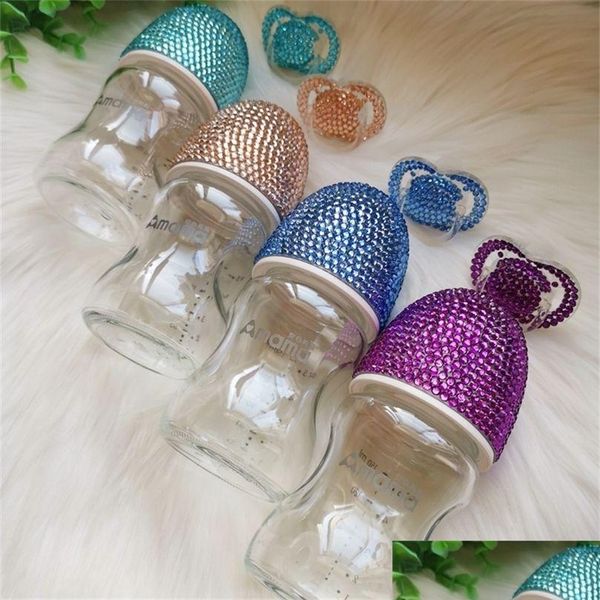 Babyflaschen# Dollbling handgemachte rosa Kristall-Babyflasche Glam Schnuller Milchfütterung 1. Geburtstag Party Show Geborene Nichte Tochter Geschenke Dhwfp