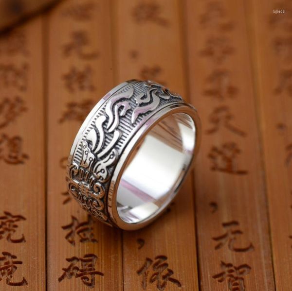 Cluster Rings Deer King Jewelry Wholesale Silver S925 Sterling Ring Antique Crafts Can Rotate Buddhism