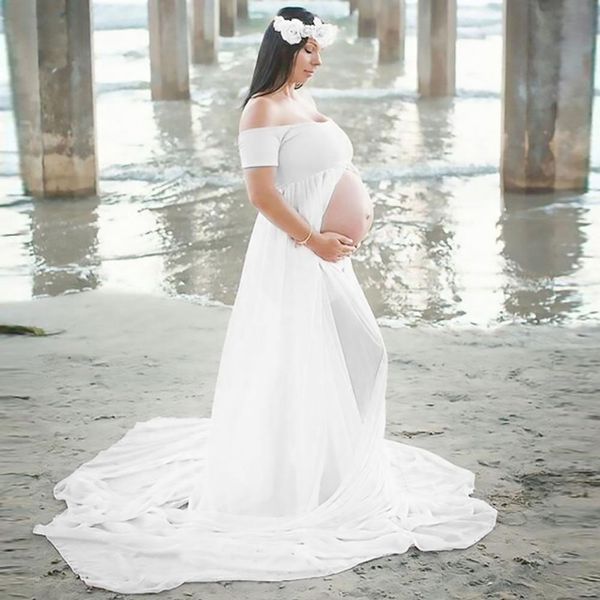 Maternidade Vestidos de verão Mulheres dianteiro Divisão longa maxi preto renda branca vestido grávida Prop Pografia Veja através de 230425