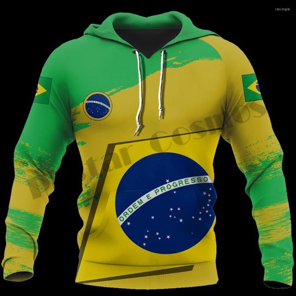 Felpe con cappuccio da uomo 3DPrint Est Brasil Country Flag Art Unique Uomo/Donna Cosy Hrajuku Casual Streetwear Felpe con cappuccio/Zip/Felpa -3