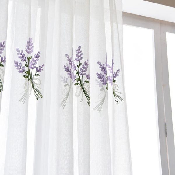 Vorhang drapiert lila Baumwolle bestickt Lavendel Gardinen für Wohnzimmer Tüll Leinen Fenster Bildschirm Kinder Mädchen Schlafzimmer