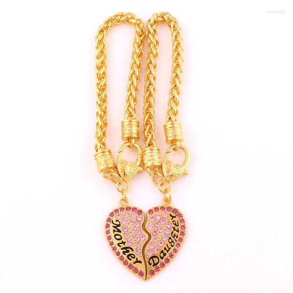 Braccialetti con ciondoli Bracciale a cuore per donna Catena a maglie scintillanti Cristalli scintillanti Madre figlia Scritta Gioielli eleganti Goccia in lega di zinco