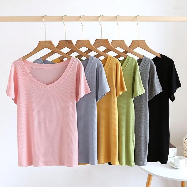 Kadınların Sijiz Yazları Bayanlar Pijamalar Üst Renk Modal V Yastık Kısa Kollu Basit T-Shirt Sıradan Dip Ev Servisi Plus Boyut