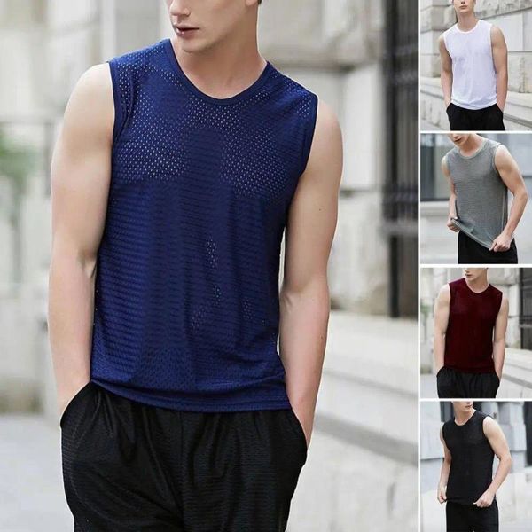 Herren-Tanktops, trendige Eisseidenweste, 3D-Schnitt, dünn, glatt, einfarbig, nahtlos, schweißableitend