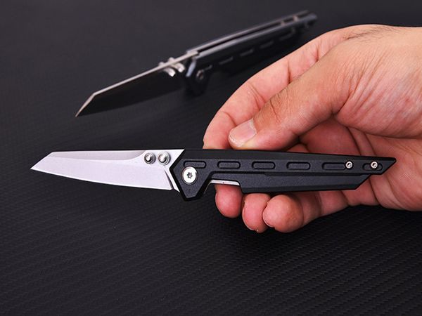New A1909 Pocket Folding Knife 440C Satin Blade Space Aluminium Griff Outdoor Camping Wandern Angeln EDC Messer mit Nylontasche