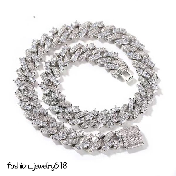 Design, Mode, hochwertiger Schmuck, 15 mm breit, quadratischer Kreis, gemischtes Set, 5A-Zirkon-Silber, kubanische Choke-Kette, Halskette, Armband für Herren, leichte Luxus-Hip-Hop-Geschenkparty