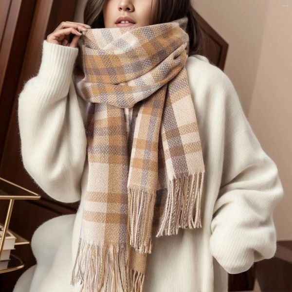 Sciarpe Sciarpe calde scozzesi lunghe da donna Moda coreana Sciarpa di lana invernale e autunnale Elegante collo esterno Hijab ispessito