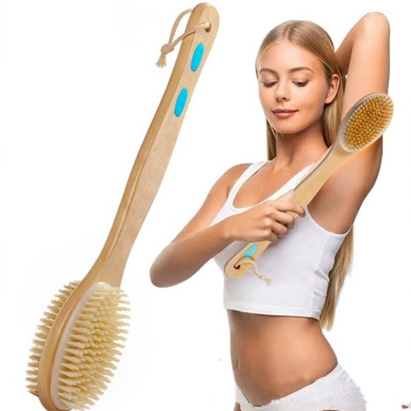 Spazzole per la pulizia Scrubber esfoliante per il corpo Manico lungo in legno Massaggio per la schiena Doccia SPA Schiuma Accessori 230425