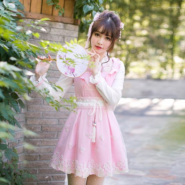 Vestidos casuales princesa dulce Lolita vestido Otoño Invierno estilo Japón encaje costura viento chino mejora C22CD7217