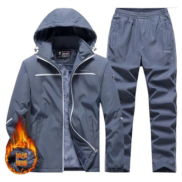 Tute da uomo Tuta calda da uomo Felpe con cappuccio Pantaloni sportivi Tuta invernale in pile Antivento Palestra Jogging Abbigliamento sportivo Abbigliamento sportivo