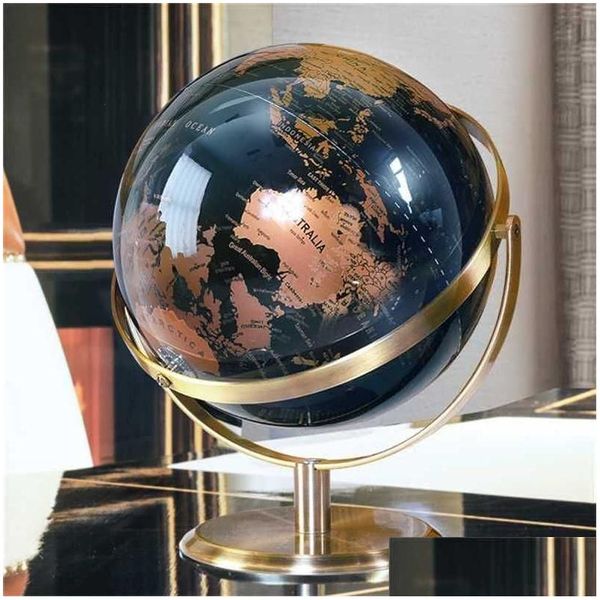 Objetos decorativos estatuetas acessórios de metal grande mapa do globo do mundo para casa mesa ornamentos presente natal escritório decoratio otl4f