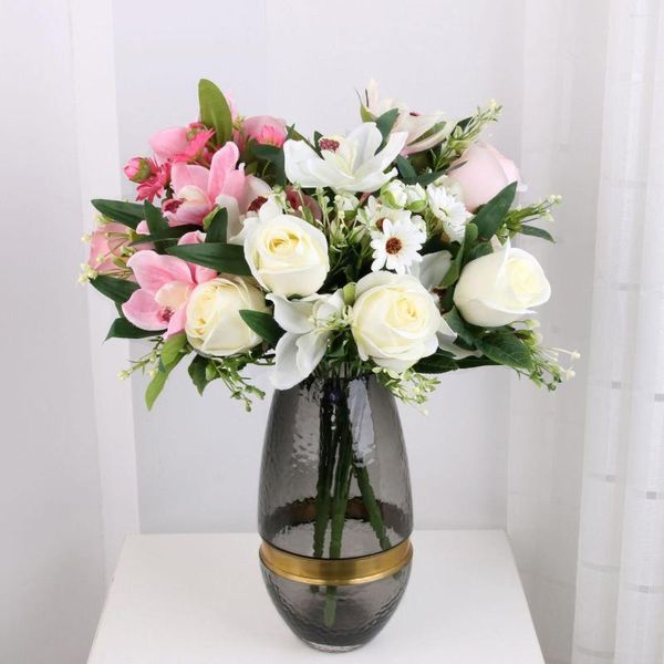 Декоративные цветы искусственная орхидея розовая букет симуляция шелковая фальшивая цветочная свадебные свадебные букеты домашний сад.