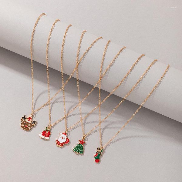 Подвесные ожерелья мода простой мультипликационный цвет Санта -Клаус лось маленький дизайн личность Геометрическая уличная съемка ожерелье по темпераменту