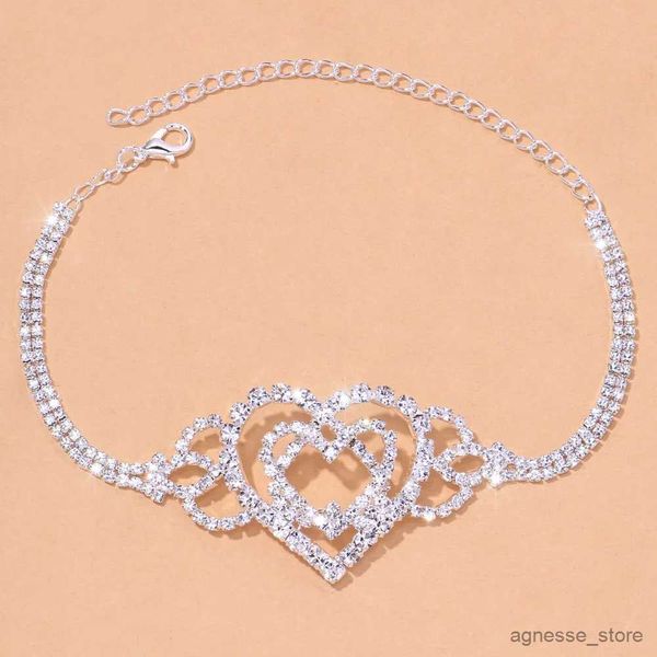 Cavigliere Stonefans Moda doppio cuore cavigliera catena di gioielli per le donne Bling Love catena del piede cavigliera braccialetto gioielli di cristallo R231125