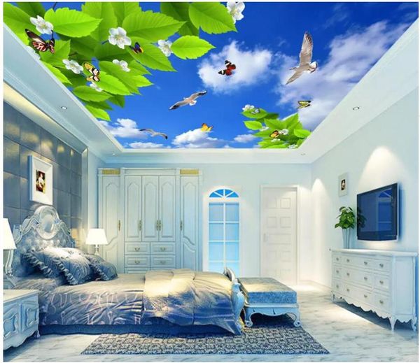 Duvar Kağıtları 3D Duvar Kağıdı Özel Po Duvar Gökyüzü Beyaz Bulutlar Vine Kelebek Oturma Odası Tavan Duvar Resimleri Duvarlar 3 D