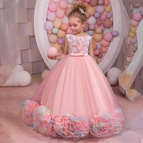 Abiti da ragazza Battesimo Petalo Principessa Lungo Formale Prima Comunione Festa per bambini Elegante Abito per bambini Matrimonio Compleanno