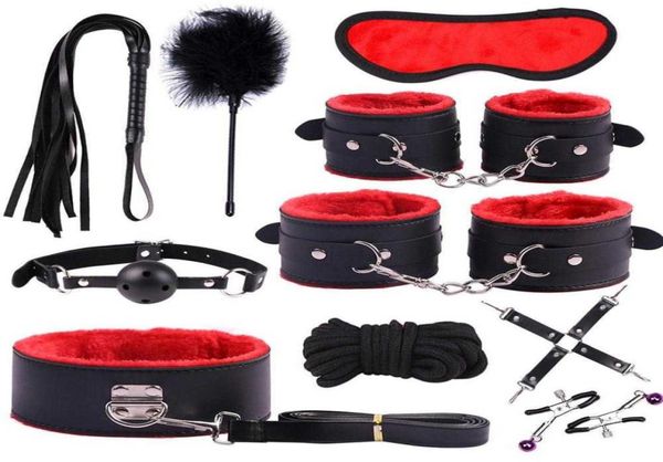 Bondage de brinquedo sexual 10 peças, algemas de bondage para adultos, chicote, venda íntima, conjunto de brinquedos sexuais adequados para jogos adultos 6920506