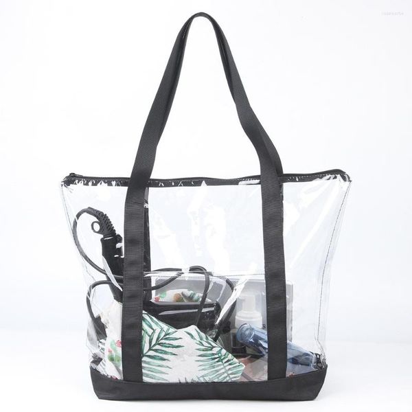 Seesäcke für weniger Set, transparent, Stadionsicherheit, Reise, Fitnessstudio, Tragetasche mit Reißverschluss, transparent, Strandtasche, robuste PVC-Konstruktion, schwarzer Rand