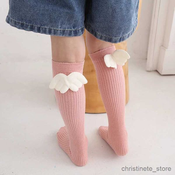 Kindersocken Prinzessin Kleinkind Mädchen neue Mode Frühling Herbst über scharfe lange Streifen Socken Baumwolle kleine Engelsflügel Kinder Kind Baby Wadensocke