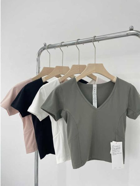 Lulus Damen-T-Shirt, kurzärmlig, Weste, T-Shirt, Top-Designer, Sportbekleidung, weiblich, Yoga, groß, V-Ausschnitt, Sport, Fitness, eng, kurzärmelig, nackt, atmungsaktiv, lässige Shorts