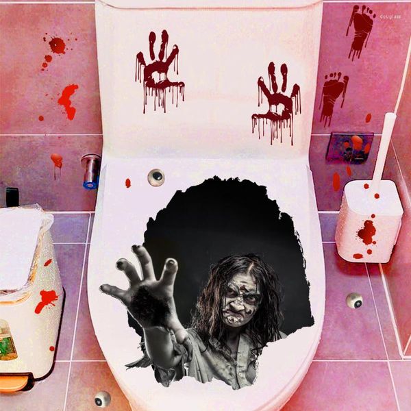 Adesivi murali Zombie Bloodhand Toilet Sticker Decorazioni rimovibili di Halloween per il bagno di casa Horror Windows all'ingrosso