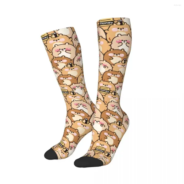 Herrensocken, süßer molliger Bär, Kawaii-Biene und Honig, bequem, lustig, fröhlich, Tier-Cartoon, Neuheit, Merch über der Wade